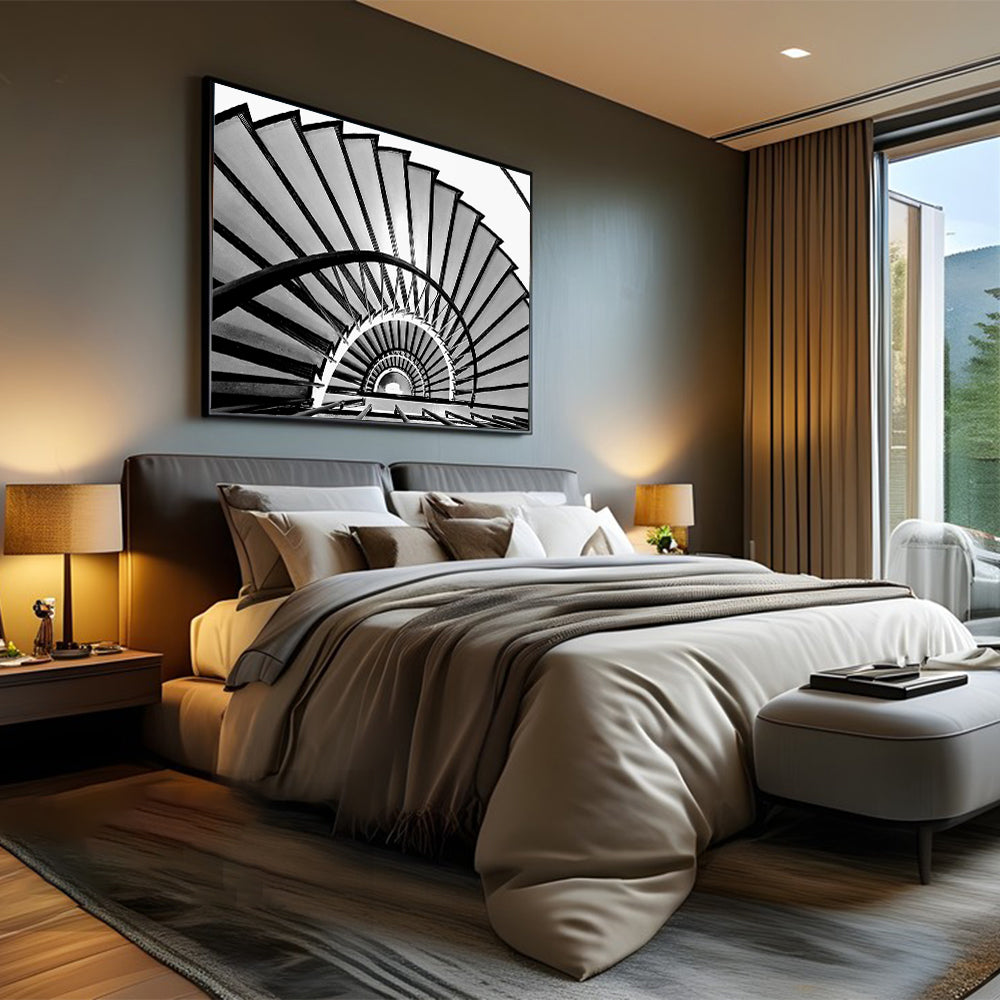 Spiral Elegance: Monochrome Staircase Canvas Wall Art