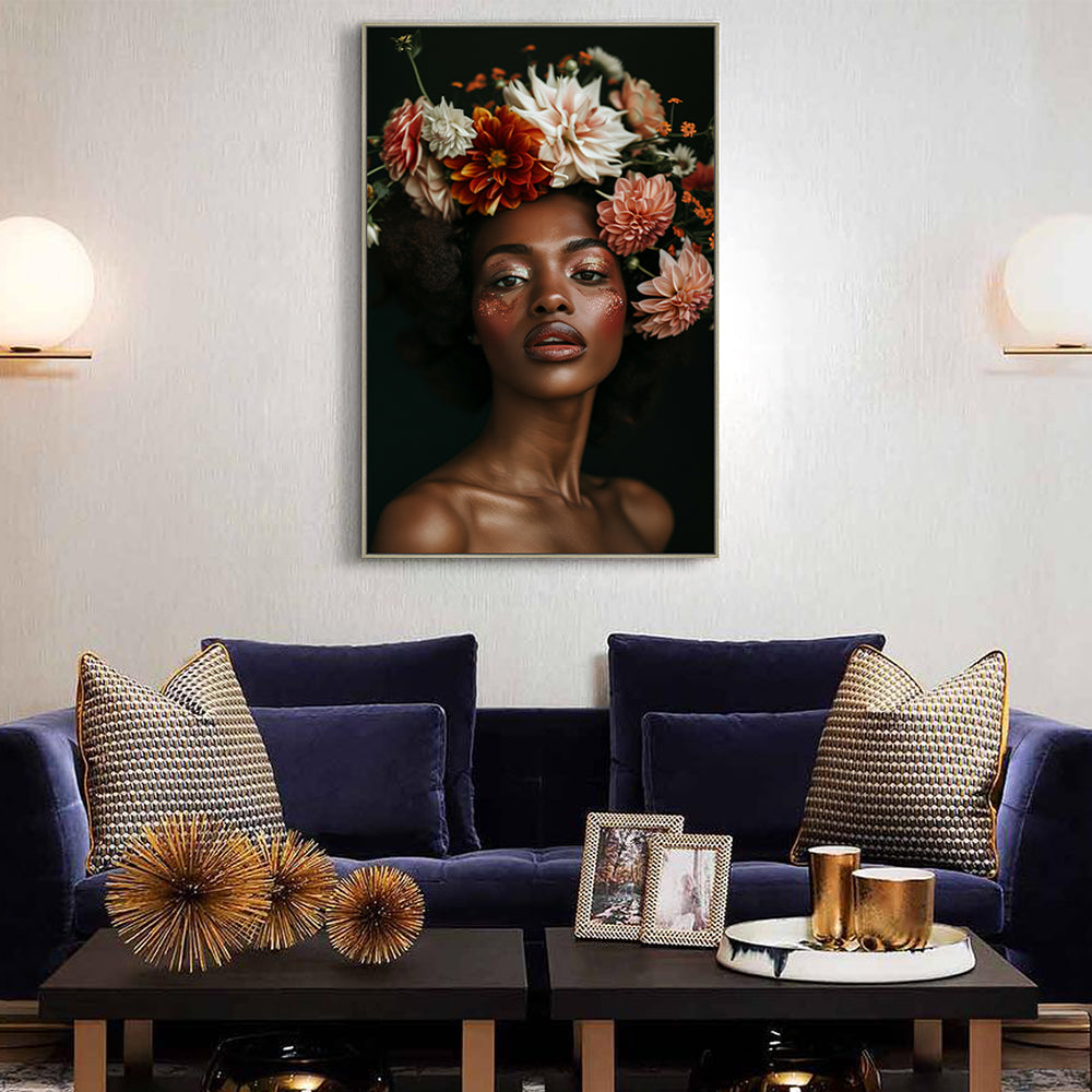 Majestic Portrait with Floral Crown - Wall Art Canvas