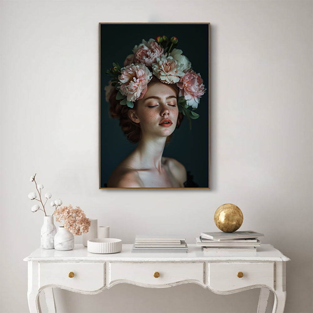 Timeless Tranquility: Woman with Flowers Canvas Art