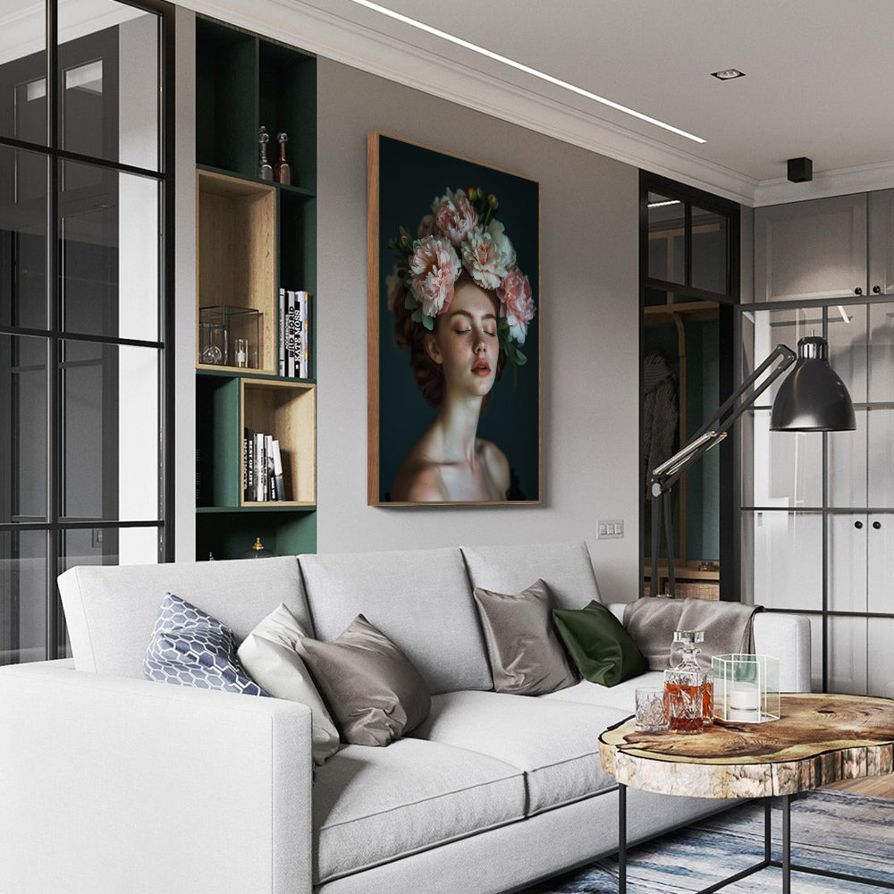 Timeless Tranquility: Woman with Flowers Canvas Art