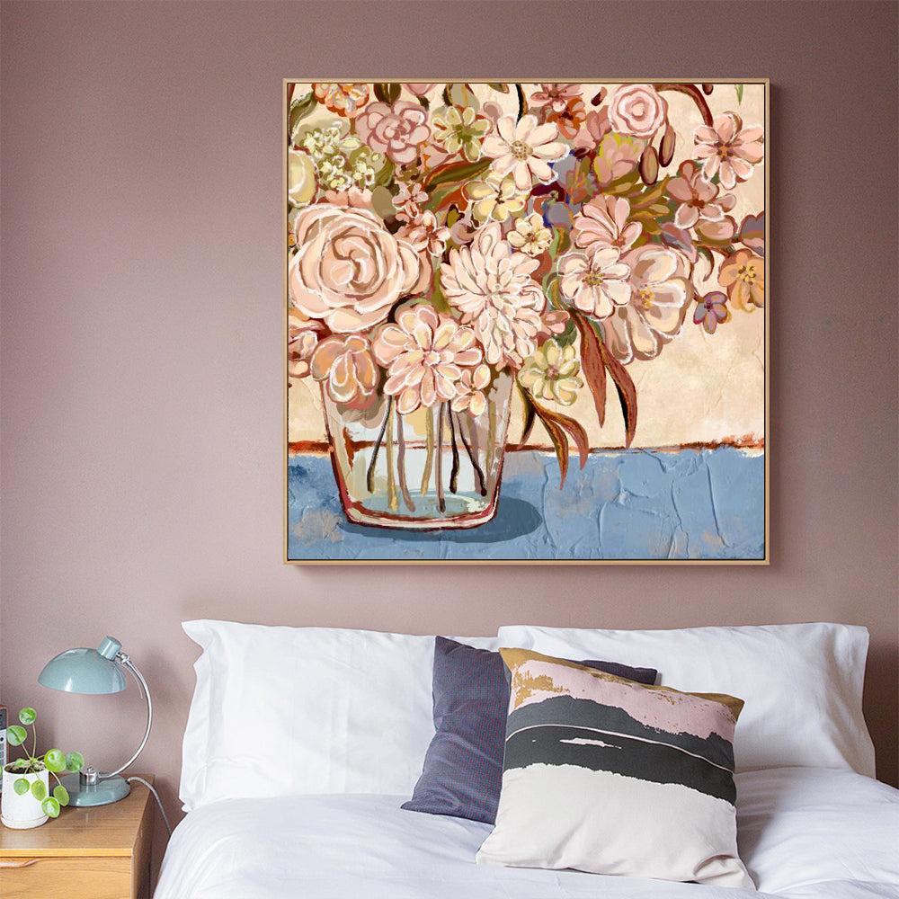 Blue Table & Accent Rustic Floral Vase Canvas Wall Art