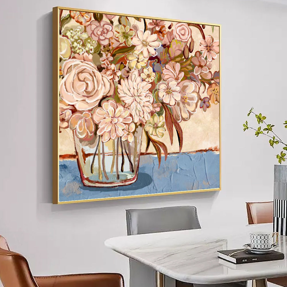 Blue Table & Accent Rustic Floral Vase Canvas Wall Art