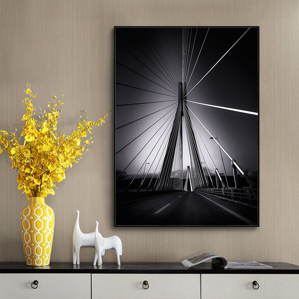 Modern Black And White Cable Bridge Canvas Wall Art
