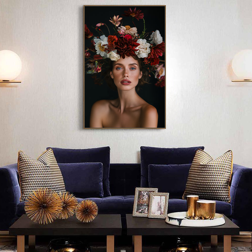 Timeless Beauty: Woman With Vibrant Floral Crown Canvas