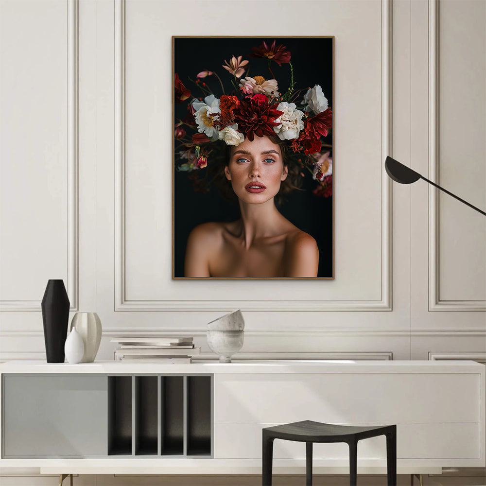 Timeless Beauty: Woman With Vibrant Floral Crown Canvas