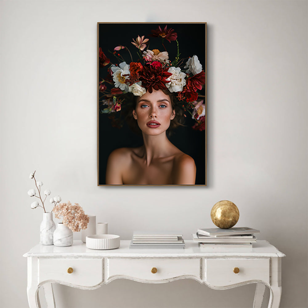 Timeless Beauty: Woman With Vibrant Floral Crown Canvas