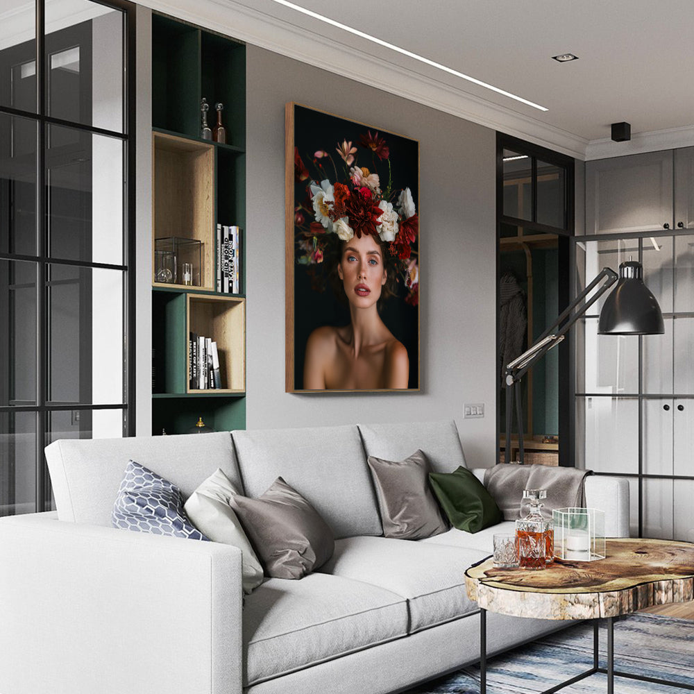 Timeless Beauty: Woman With Vibrant Floral Crown Canvas