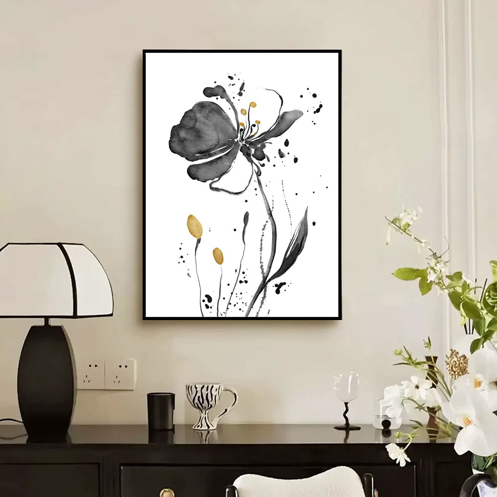 Modern Black & Gold Floral Canvas Wall Art – Botanical Elegance