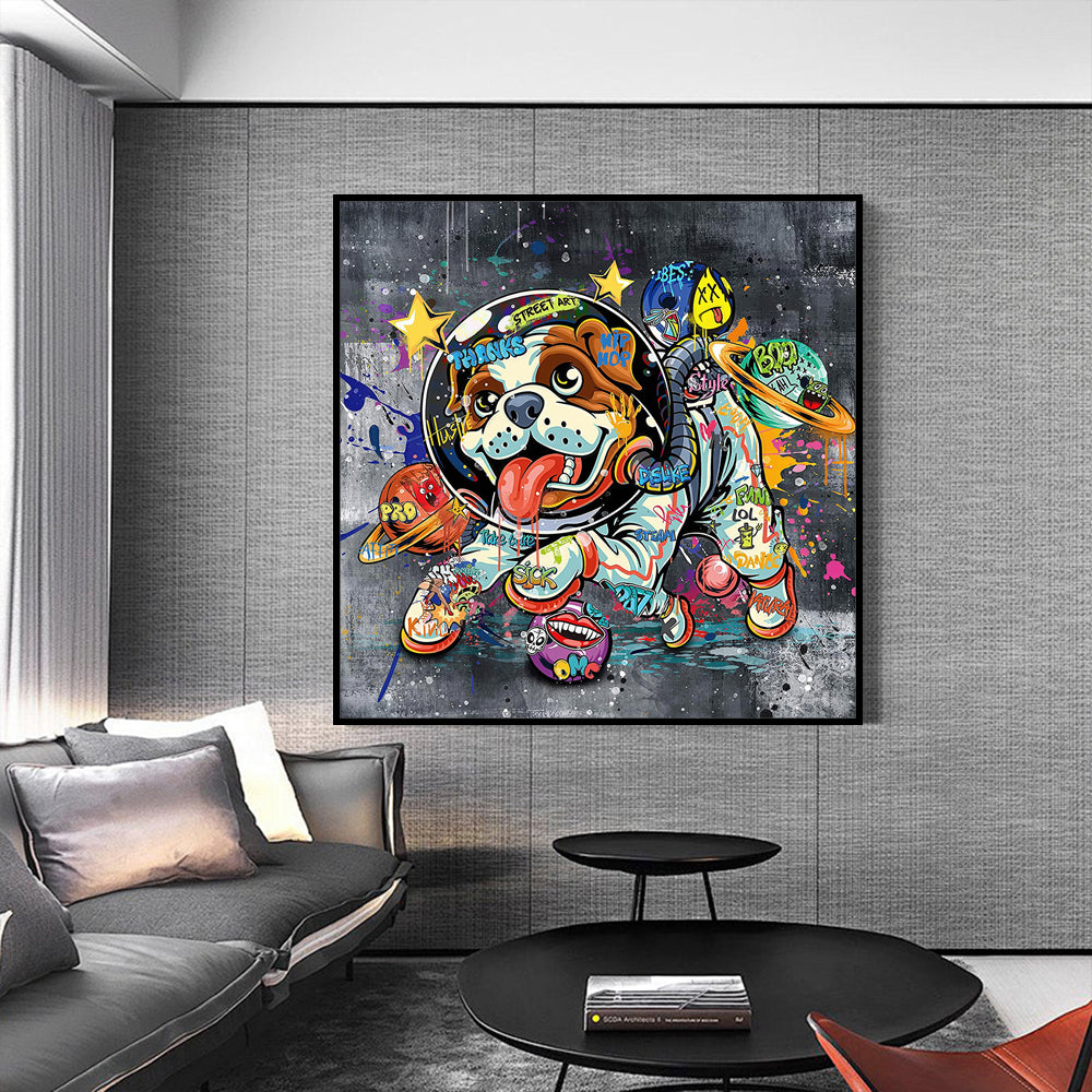 Graffiti Space Dog Canvas Wall Art