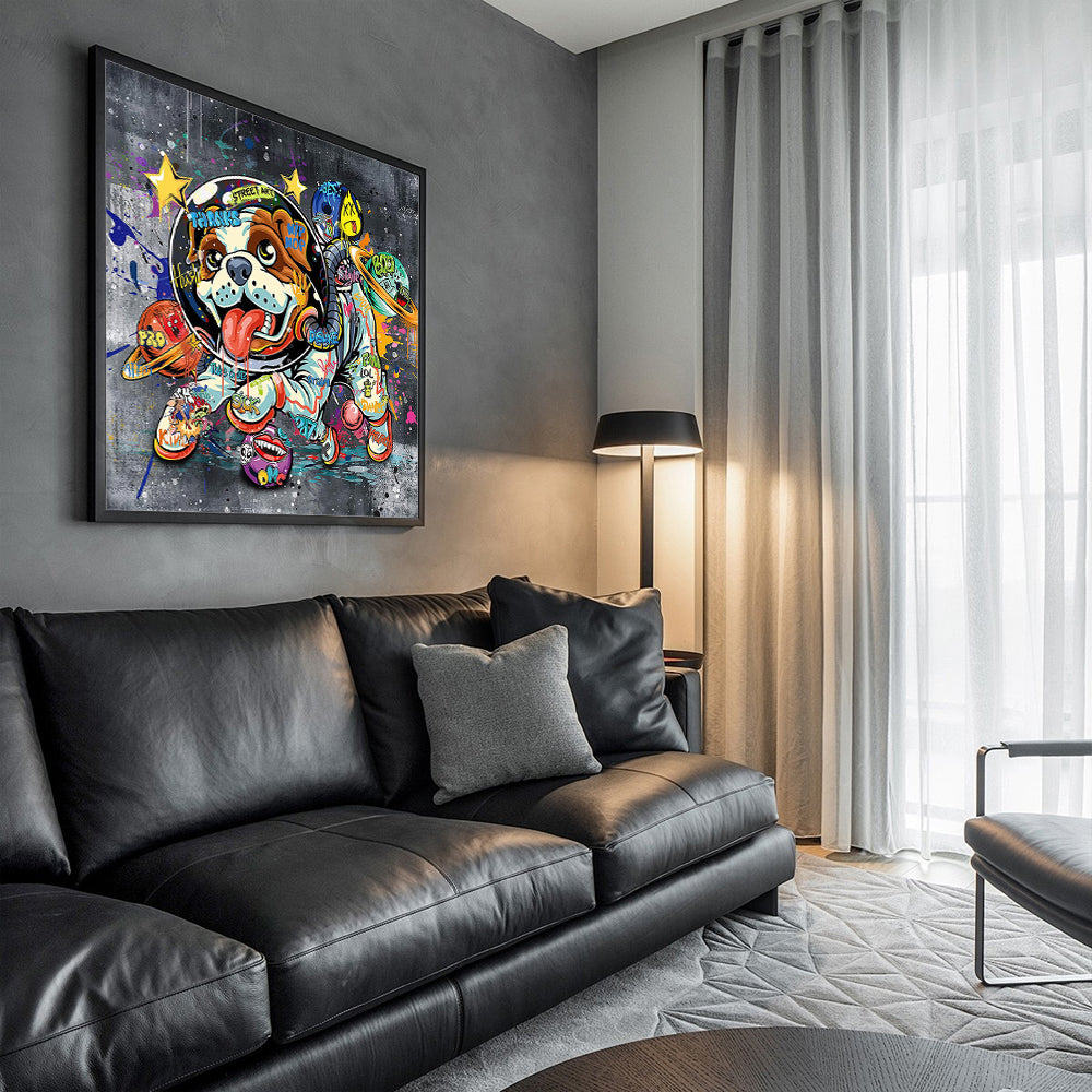 Graffiti Space Dog Canvas Wall Art