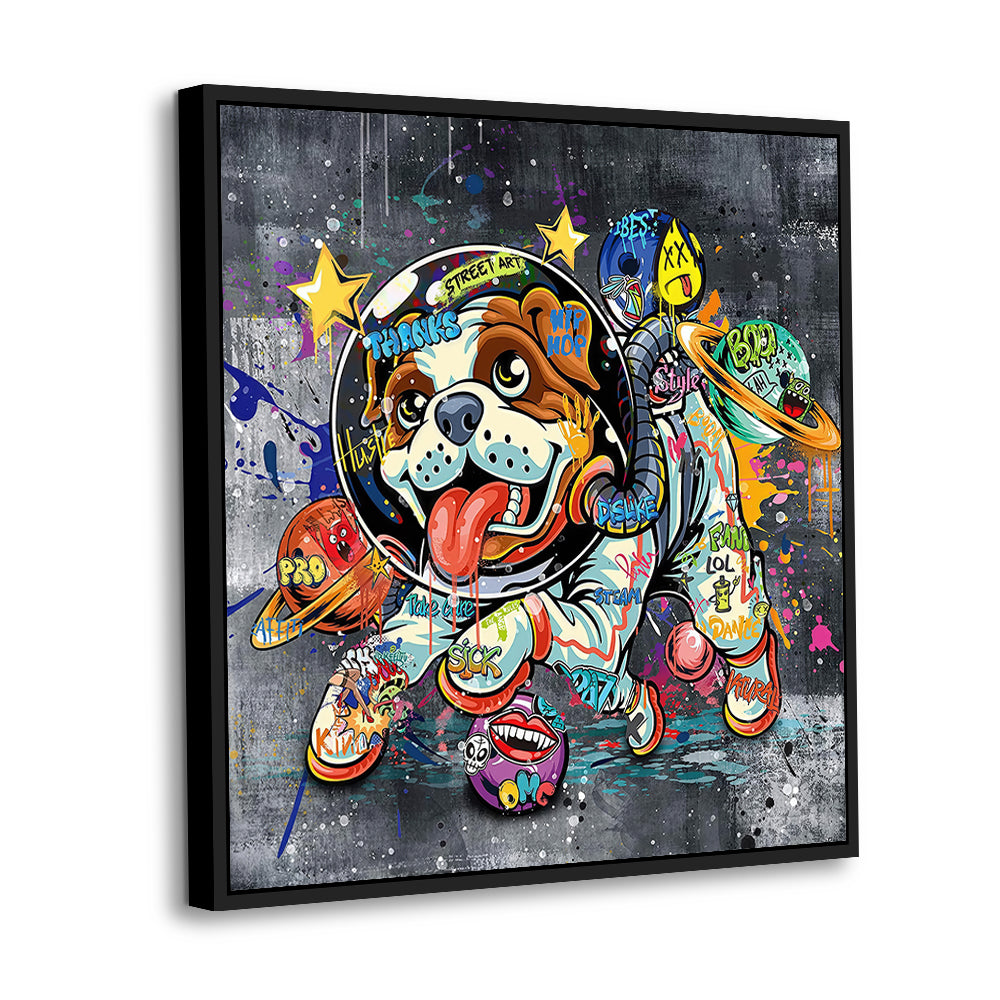 Graffiti Space Dog Canvas Wall Art