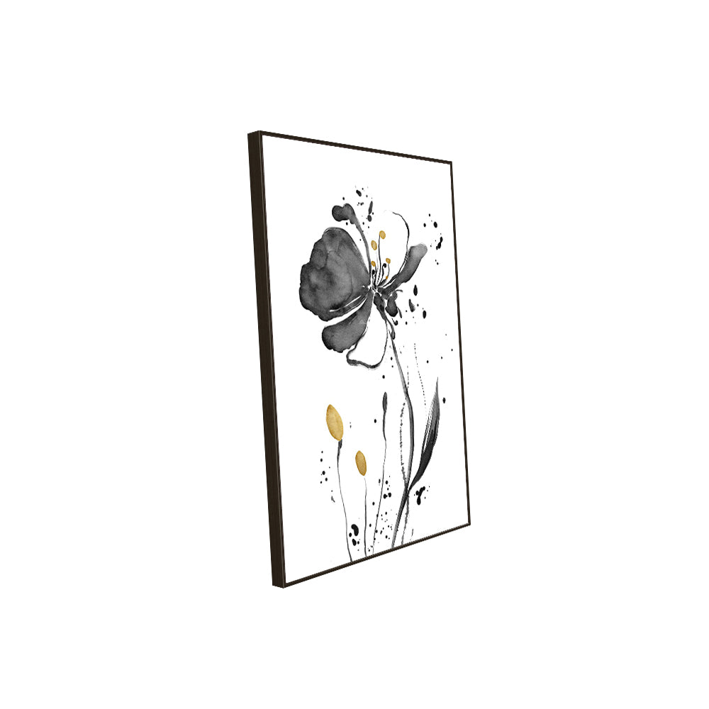 Modern Black & Gold Floral Canvas Wall Art – Botanical Elegance