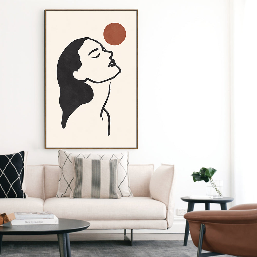 Timeless Serenity: Woman And Sun Minimalist Canvas Art