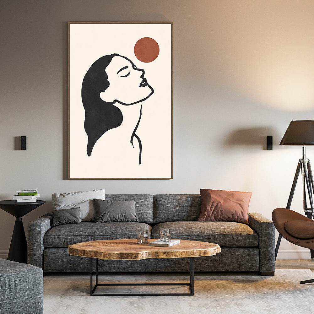 Timeless Serenity: Woman And Sun Minimalist Canvas Art