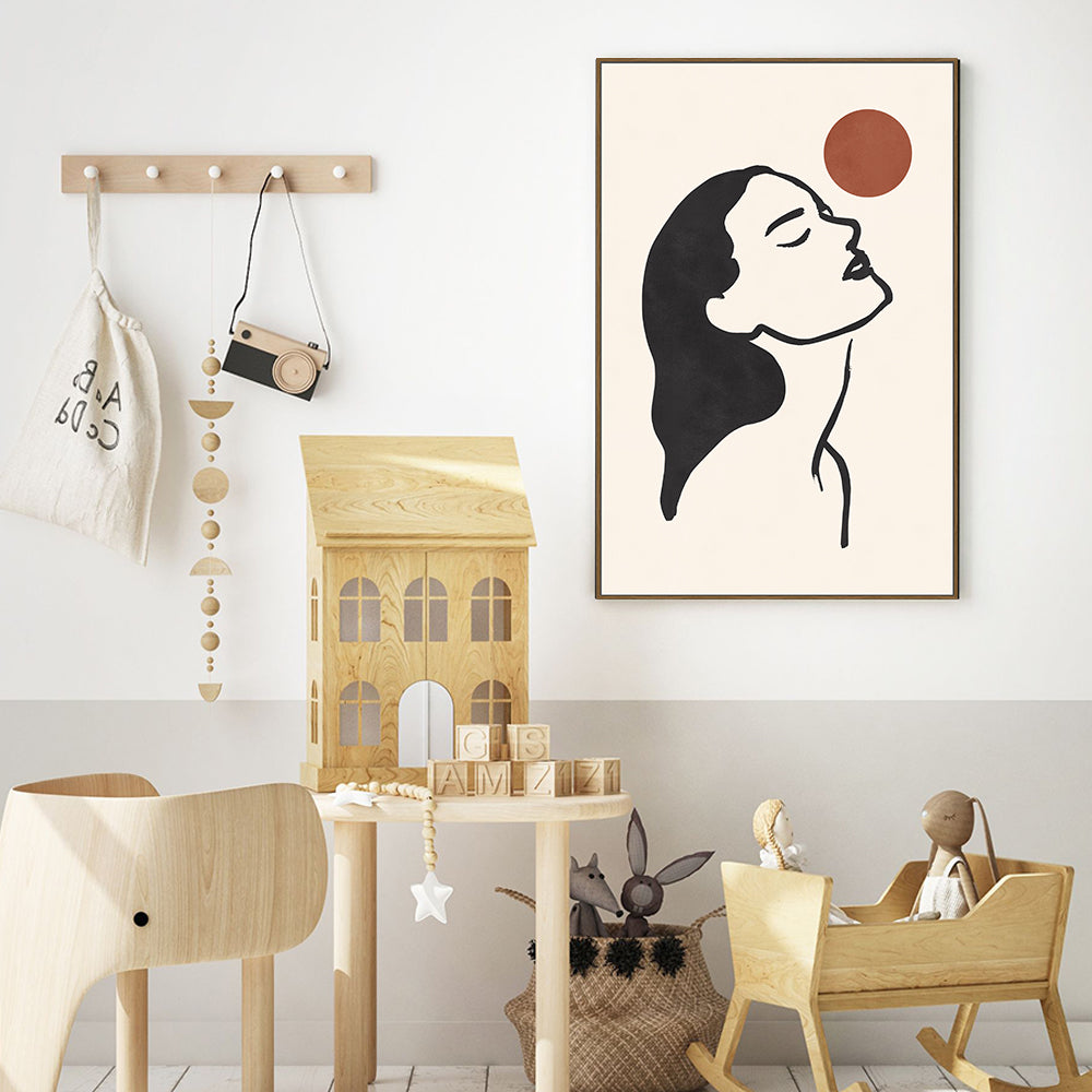Timeless Serenity: Woman And Sun Minimalist Canvas Art
