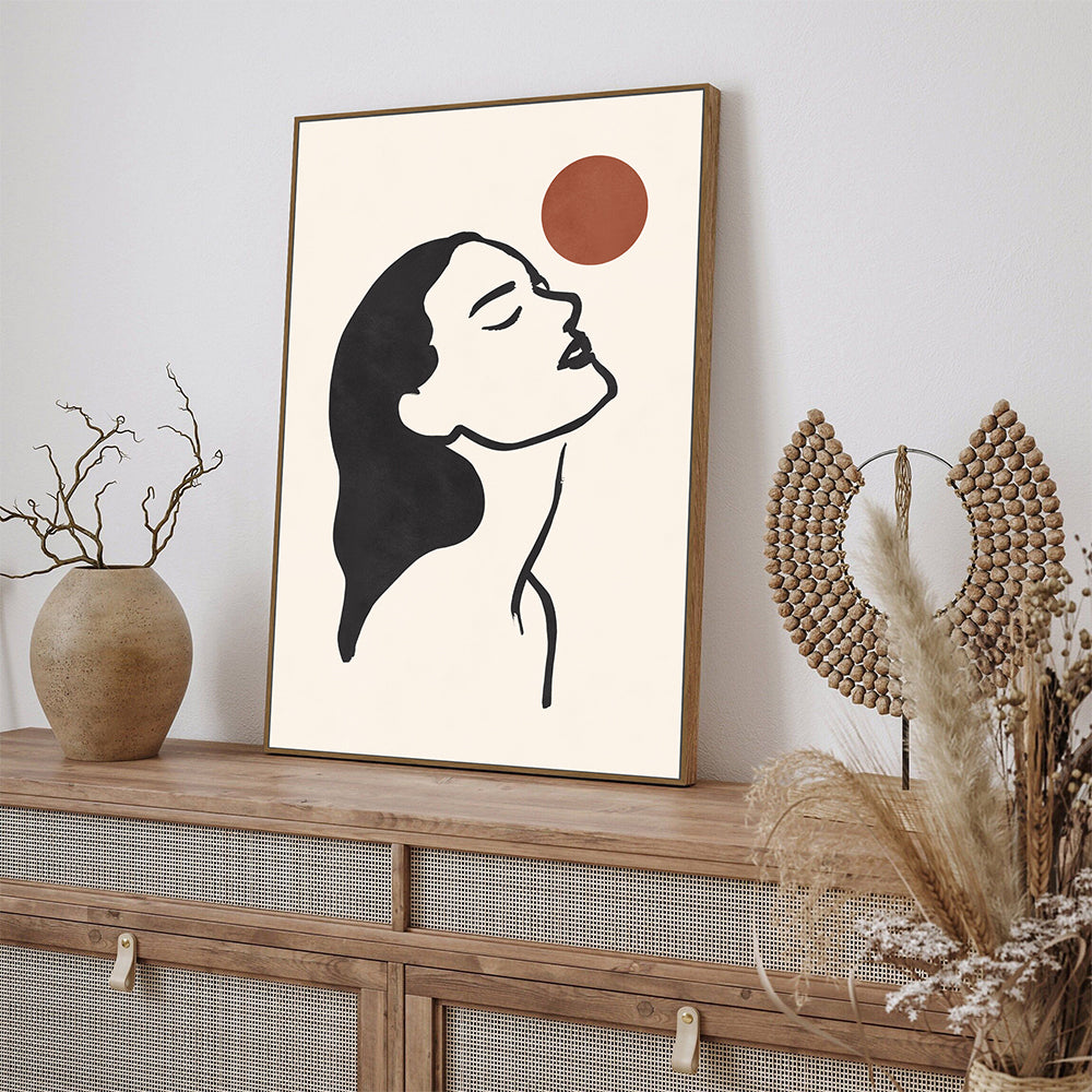 Timeless Serenity: Woman And Sun Minimalist Canvas Art