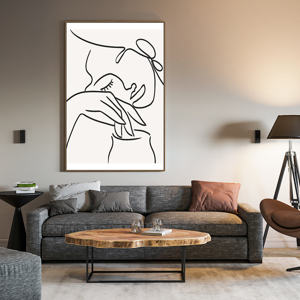 Line Art: Minimalist Hands And Face Canvas Wall Art