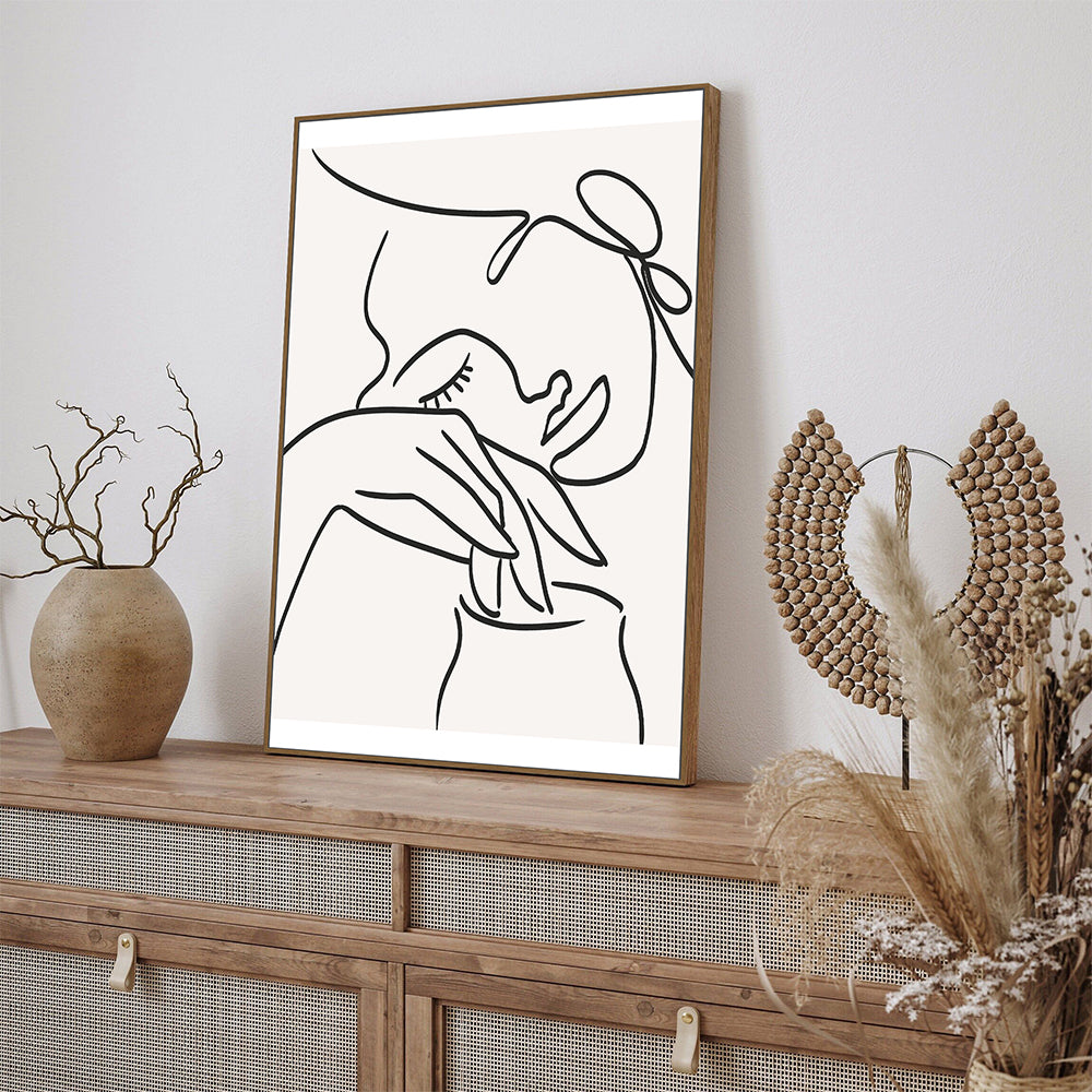 Line Art: Minimalist Hands And Face Canvas Wall Art