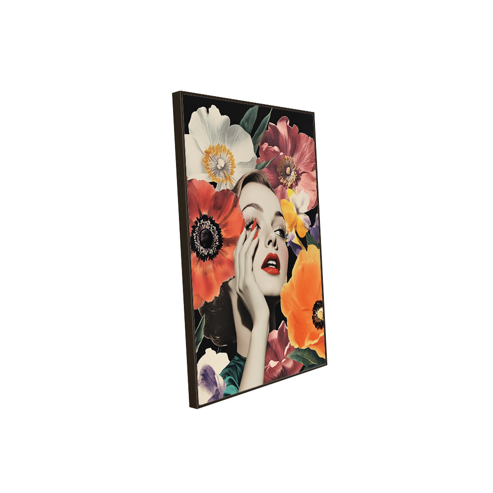 Modern Glam Floral Portrait Canvas Wall Art – Bold Fashion & Nature Fusion
