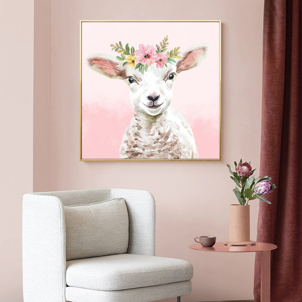 Adorable Floral Lamb Canvas Wall Art – Farmhouse Nursery Décor