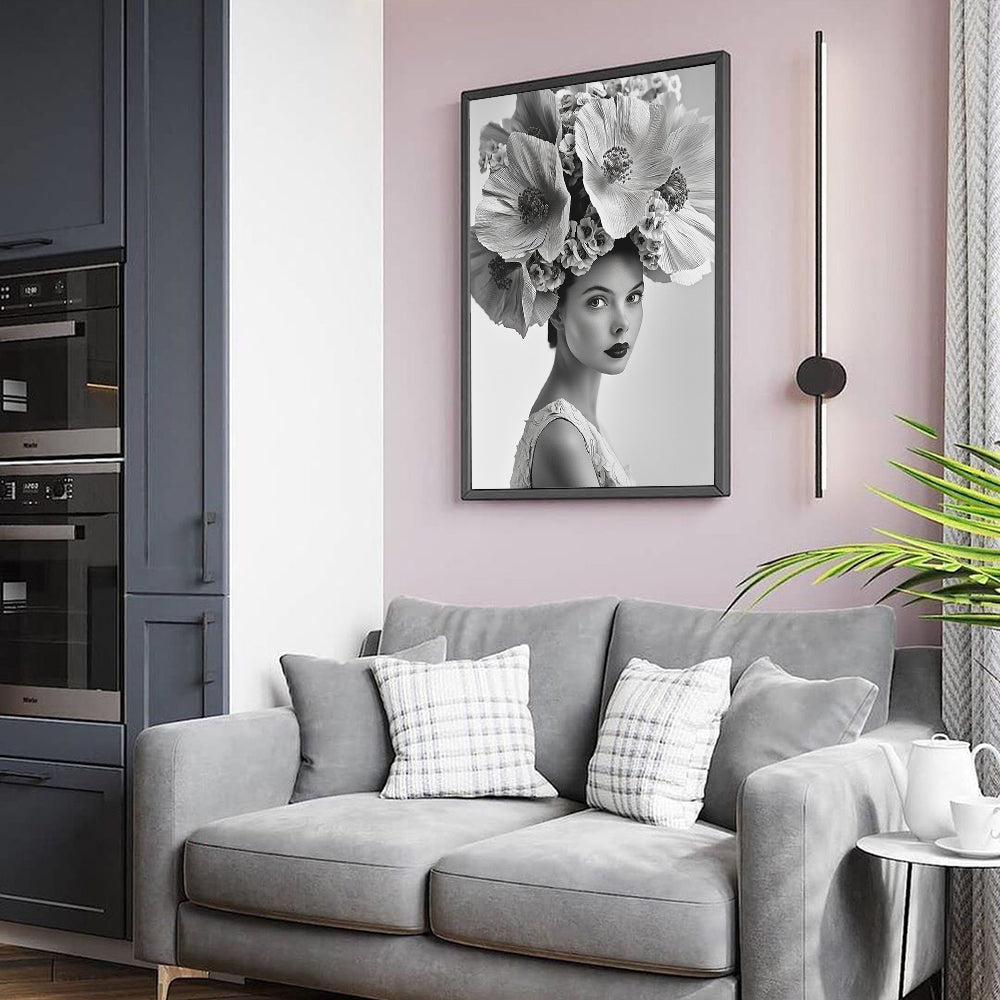 Timeless Elegance – Black & White Floral Portrait Canvas Wall Art