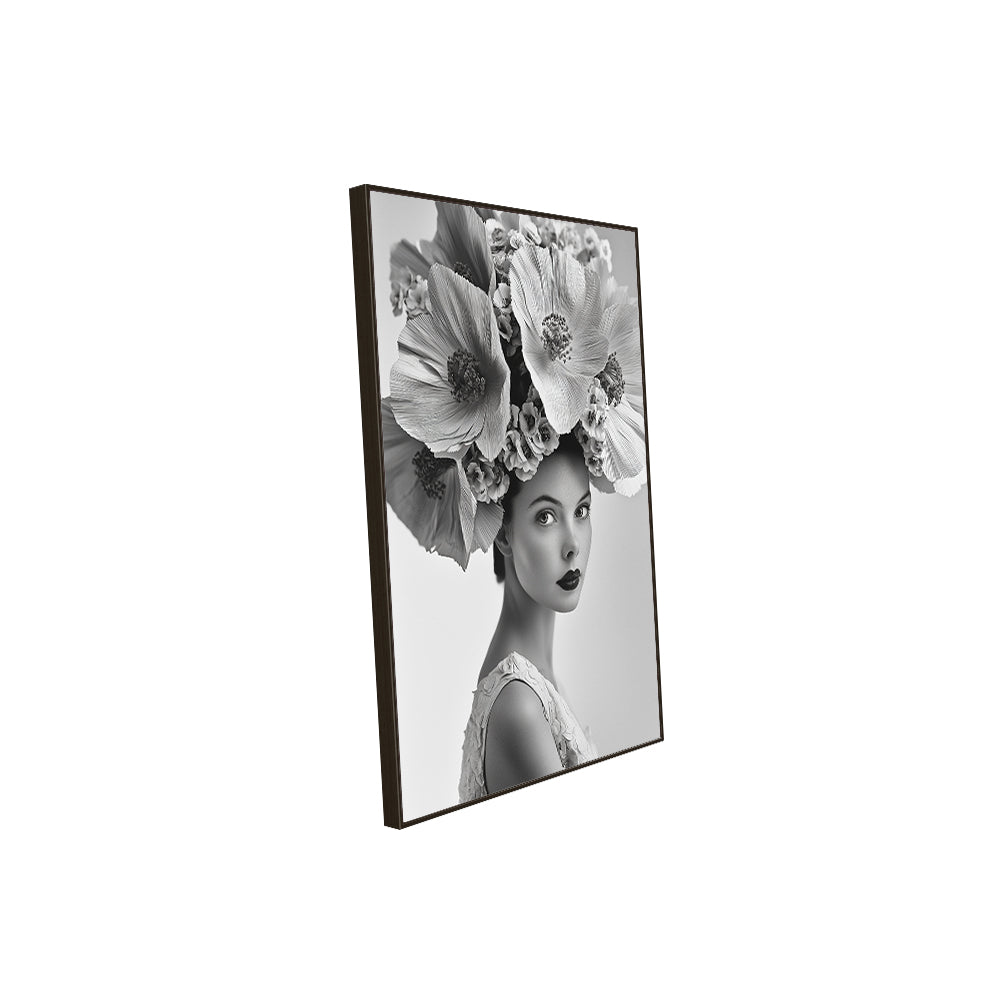 Timeless Elegance – Black & White Floral Portrait Canvas Wall Art