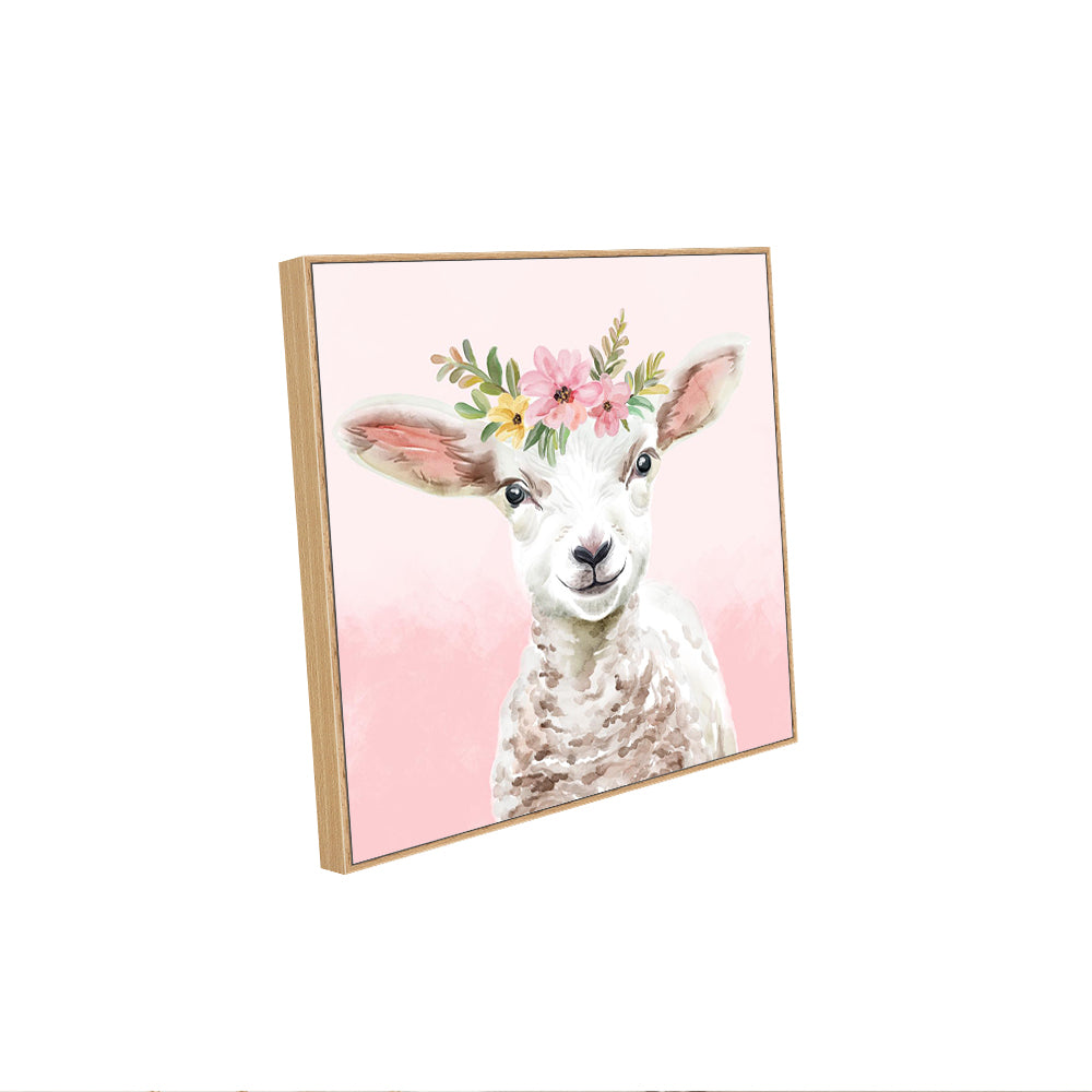 Adorable Floral Lamb Canvas Wall Art – Farmhouse Nursery Décor