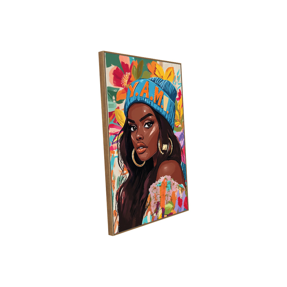 Empowered Afro-Urban Canvas Art – Vibrant Floral Portrait