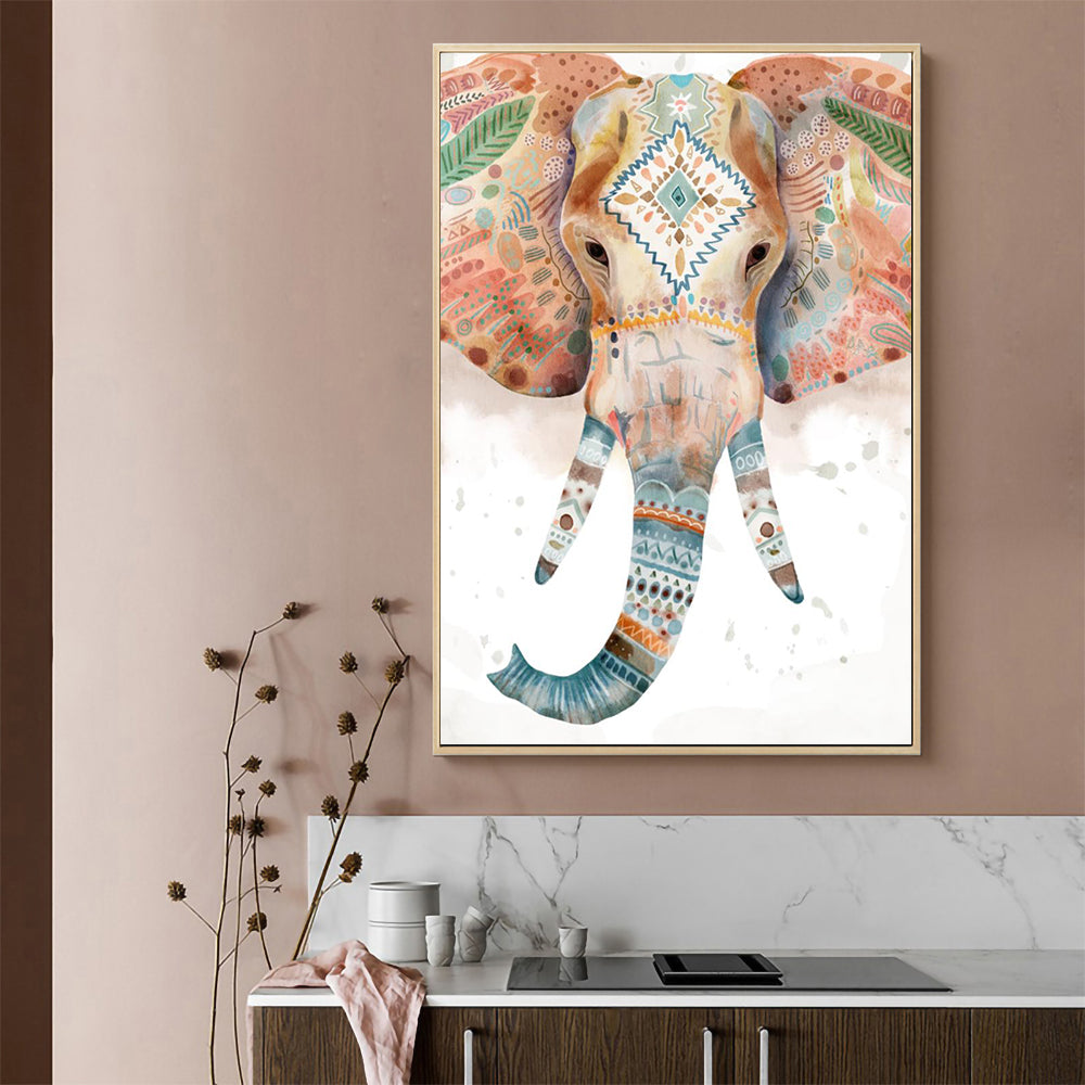 Boho Tribal Elephant Canvas Wall Art