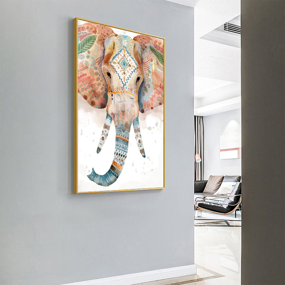 Boho Tribal Elephant Canvas Wall Art