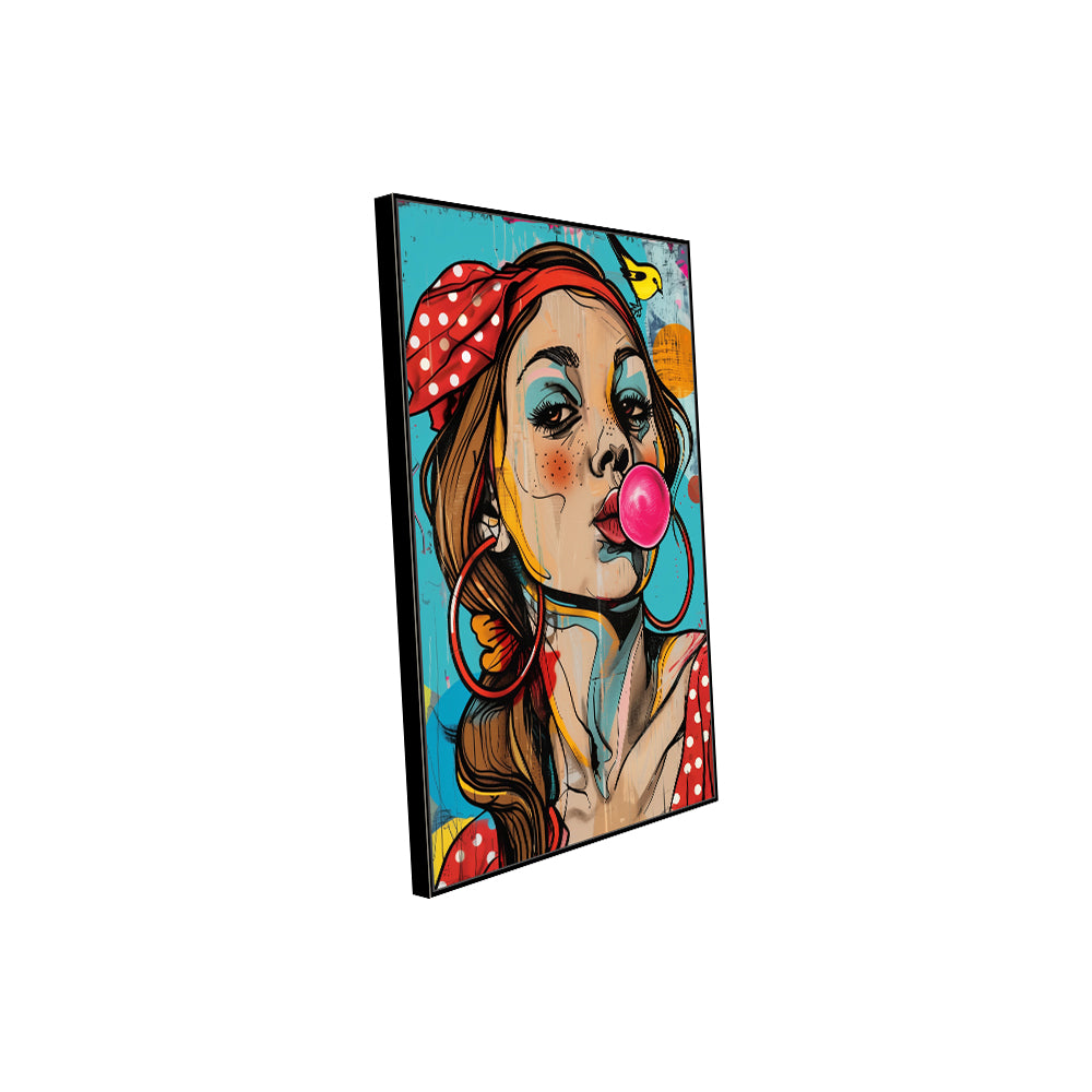 Bubblegum Retro Diva Canvas – Vibrant Pop Art Wall Decor