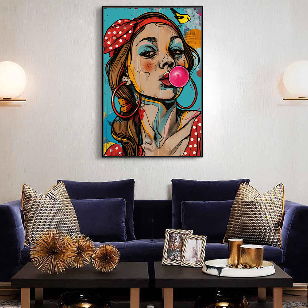 Bubblegum Retro Diva Canvas – Vibrant Pop Art Wall Decor