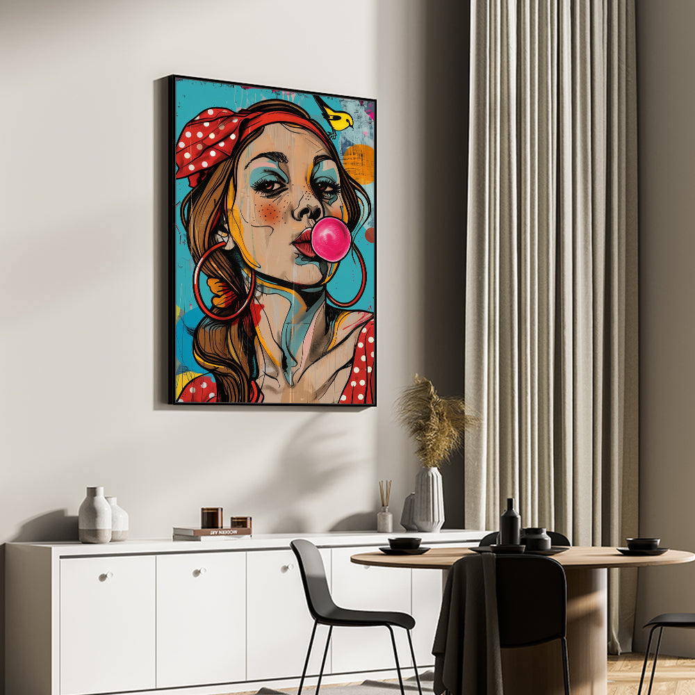 Bubblegum Retro Diva Canvas – Vibrant Pop Art Wall Decor