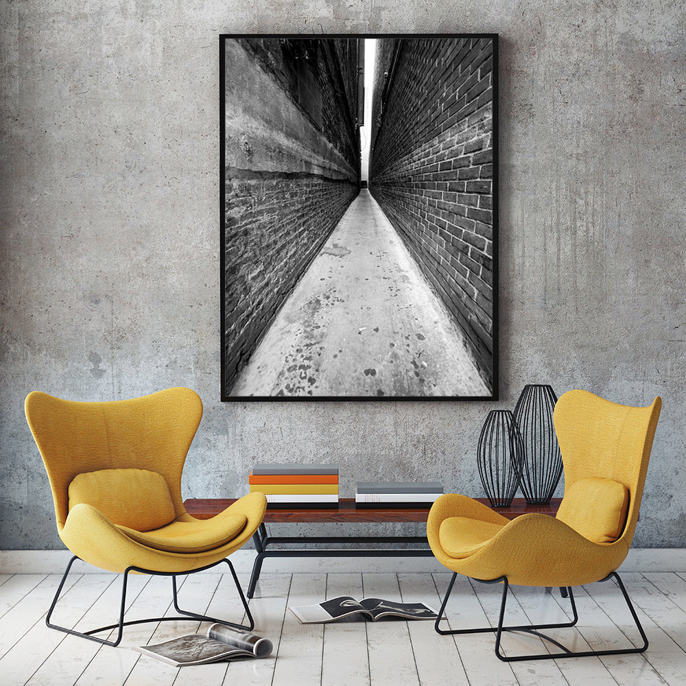 Narrow Alley Perspective Canvas Wall Art – Black And White Urban Geometry