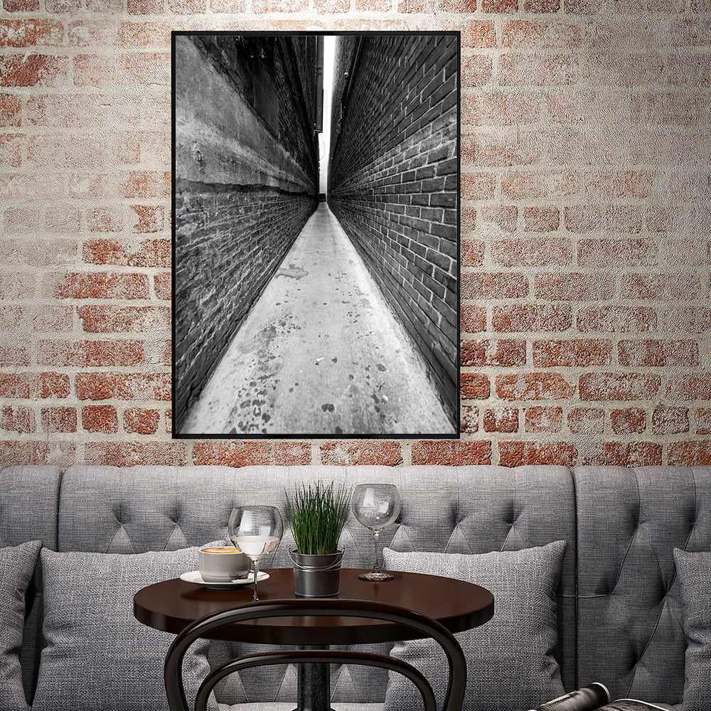Narrow Alley Perspective Canvas Wall Art – Black And White Urban Geometry