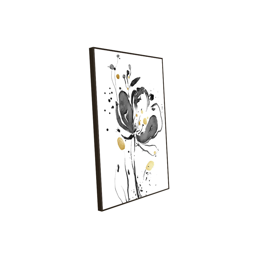 Elegant Black & Gold Floral Canvas Wall Art – Modern Botanical Aesthetic