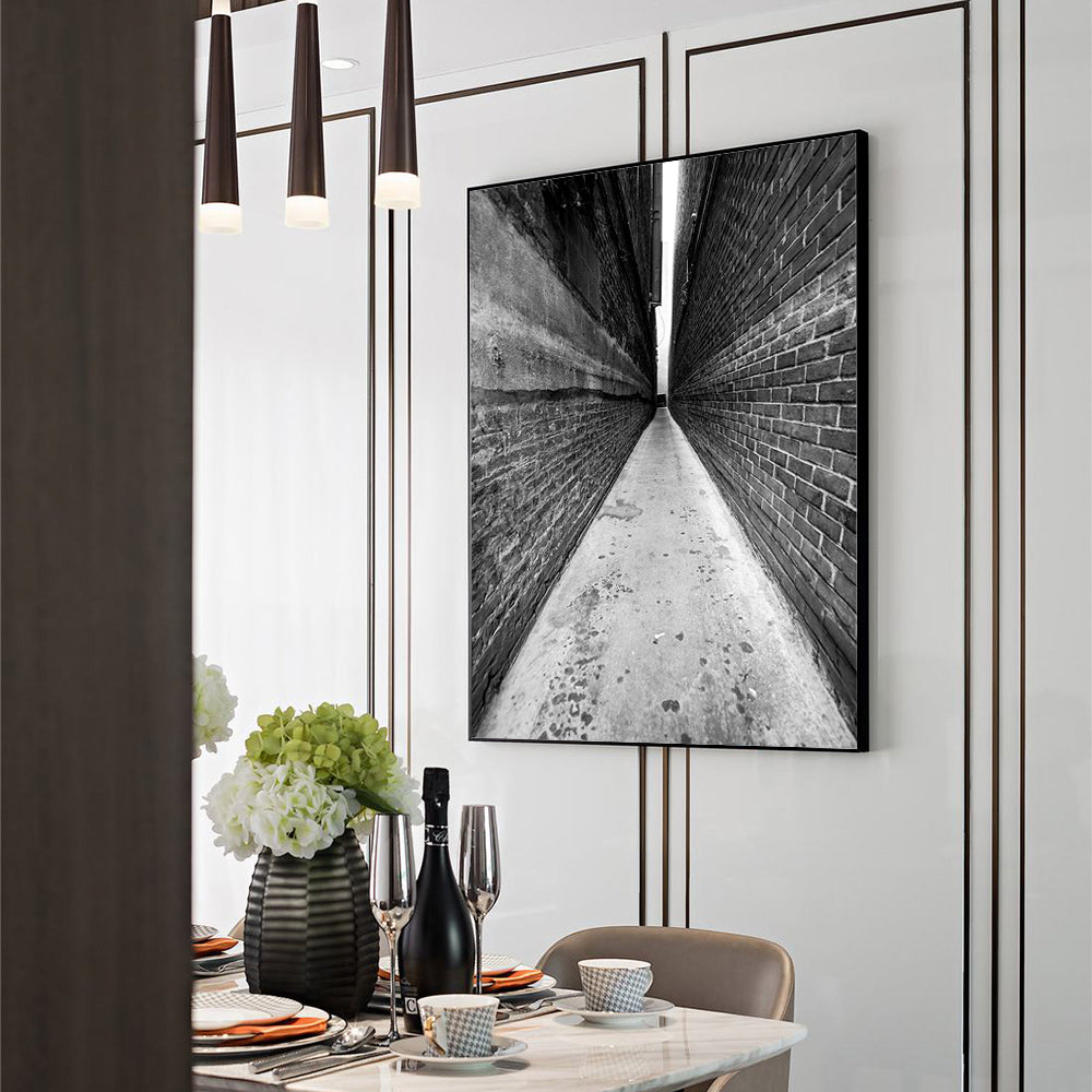 Narrow Alley Perspective Canvas Wall Art – Black And White Urban Geometry