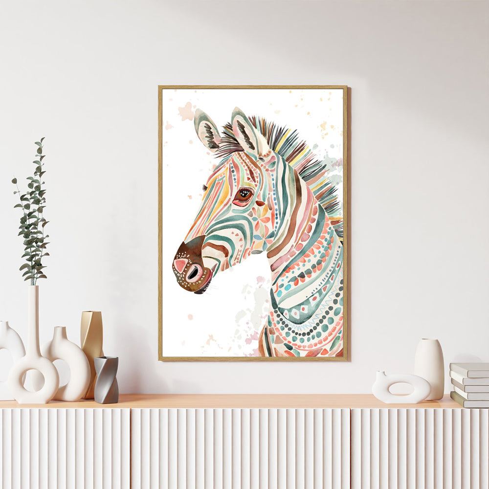 Boho Safari Colorful Zebra Canvas Wall Art