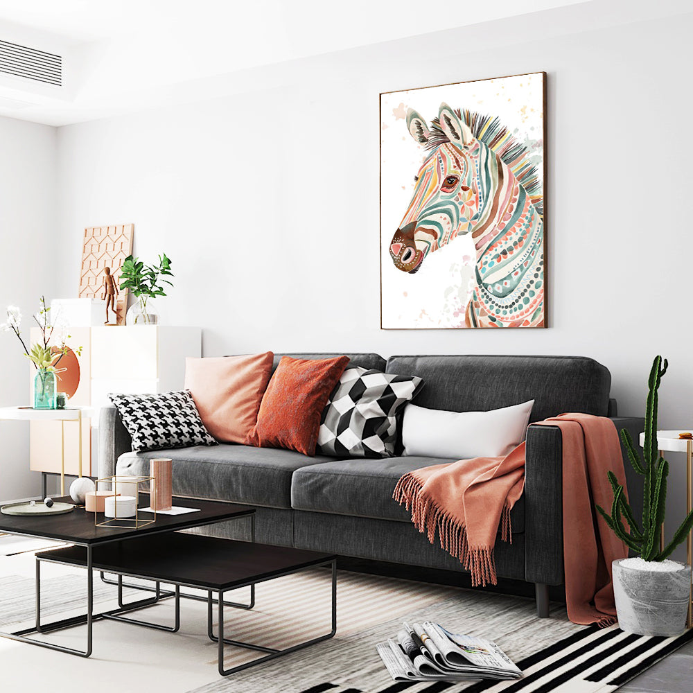 Boho Safari Colorful Zebra Canvas Wall Art
