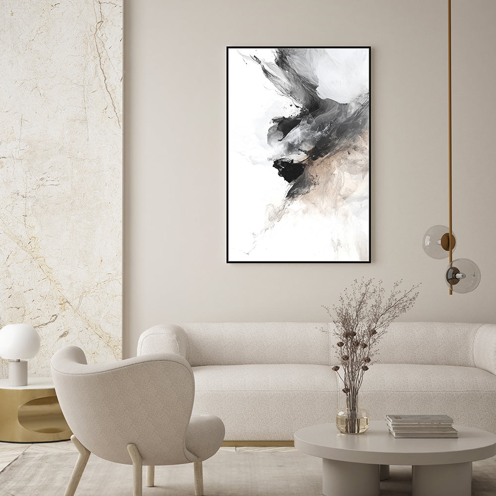 Minimalist Brushstroke Canvas – Black, White, And Beige Design
