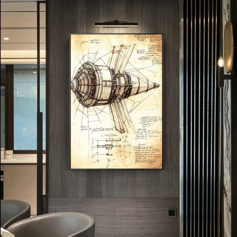 Vintage Aerospace Blueprint Canvas Wall Art