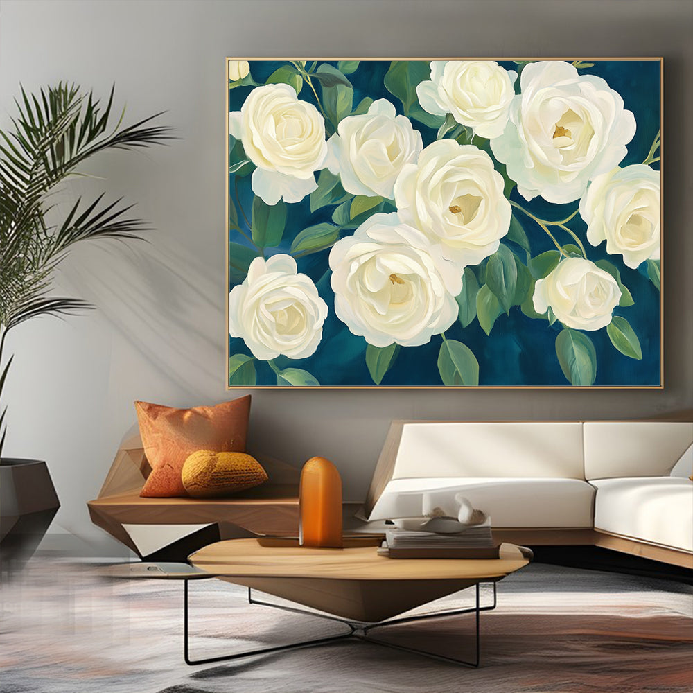 Elegant White Roses Canvas Wall Art – Classic Floral Beauty