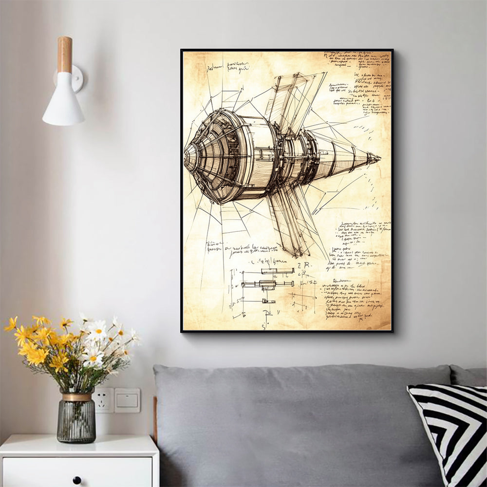 Vintage Aerospace Blueprint Canvas Wall Art