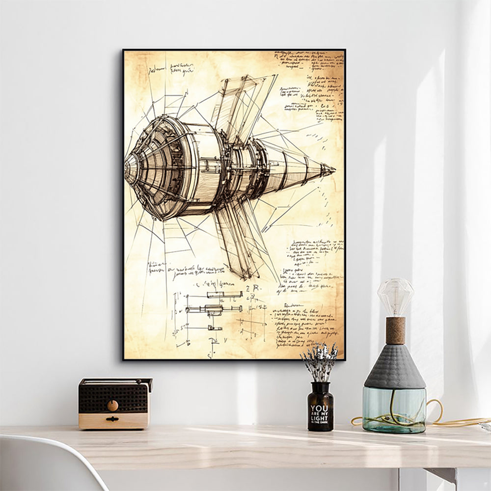 Vintage Aerospace Blueprint Canvas Wall Art