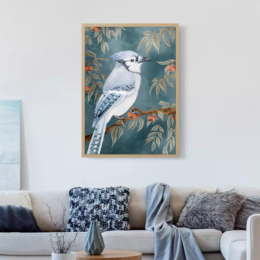 Nature-Inspired Bird Painting Blue Jay Canvas Wall Art