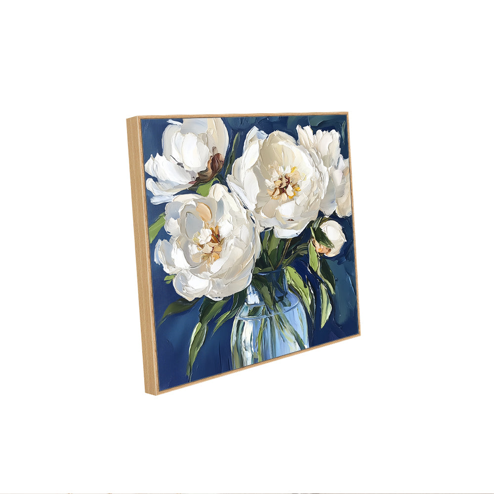 Elegant White Peonies in Glass Vase Canvas Wall Art – Timeless Floral Beauty