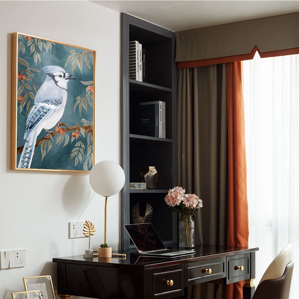 Nature-Inspired Bird Painting Blue Jay Canvas Wall Art