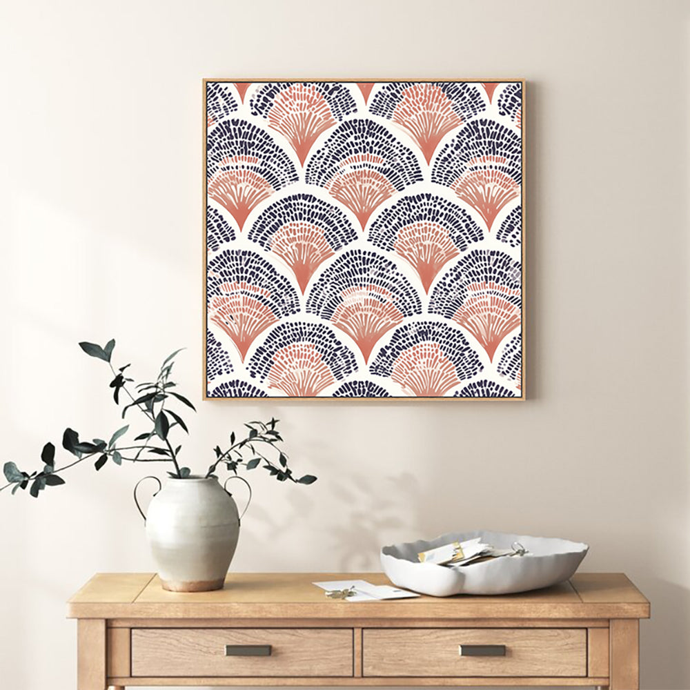 Modern Fan Pattern Canvas Wall Art - Navy And Terracotta Design
