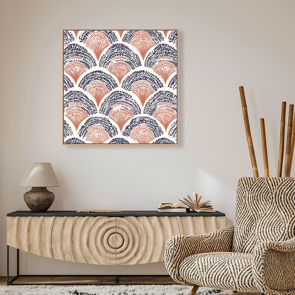 Modern Fan Pattern Canvas Wall Art - Navy And Terracotta Design