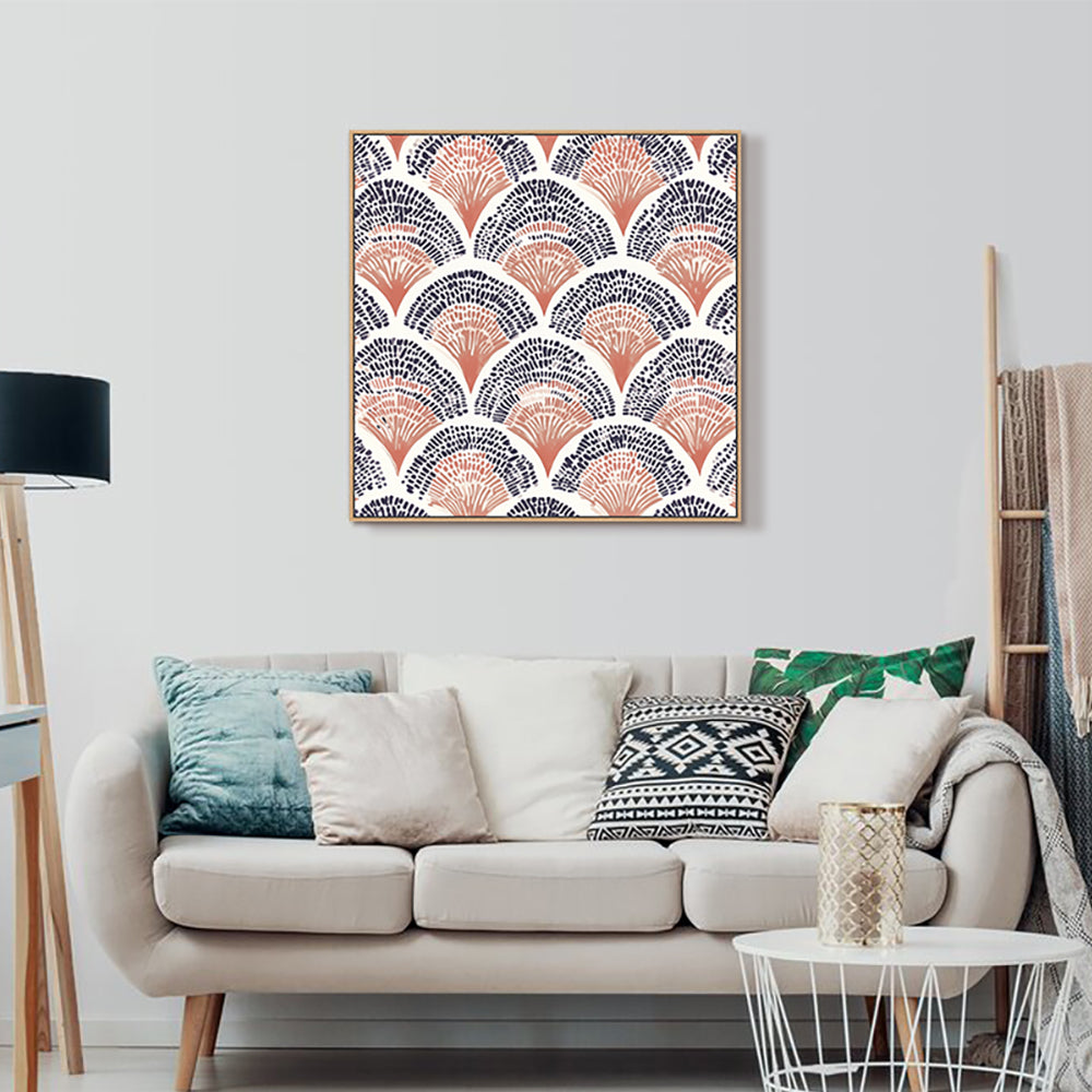 Modern Fan Pattern Canvas Wall Art - Navy And Terracotta Design